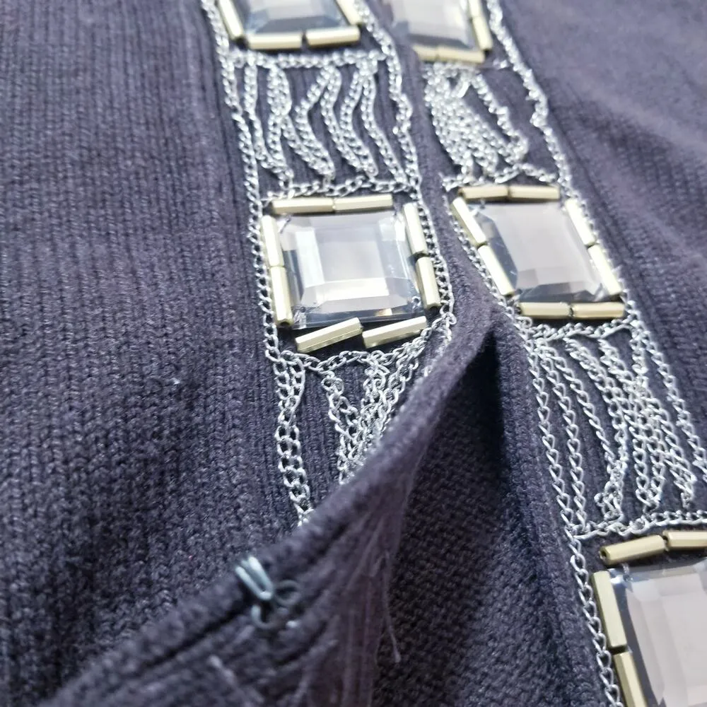 Dolce Cabo Knit Wool Cashmere Blend Chains Jeweled Cardigan Brown Size L - Image 11