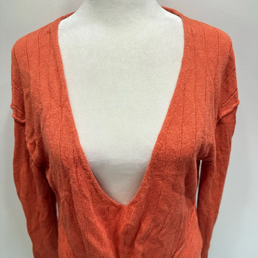 Free People Anthropologie Got Me Twisted Orange Knotted Front Cropped Sweater M - Image 11