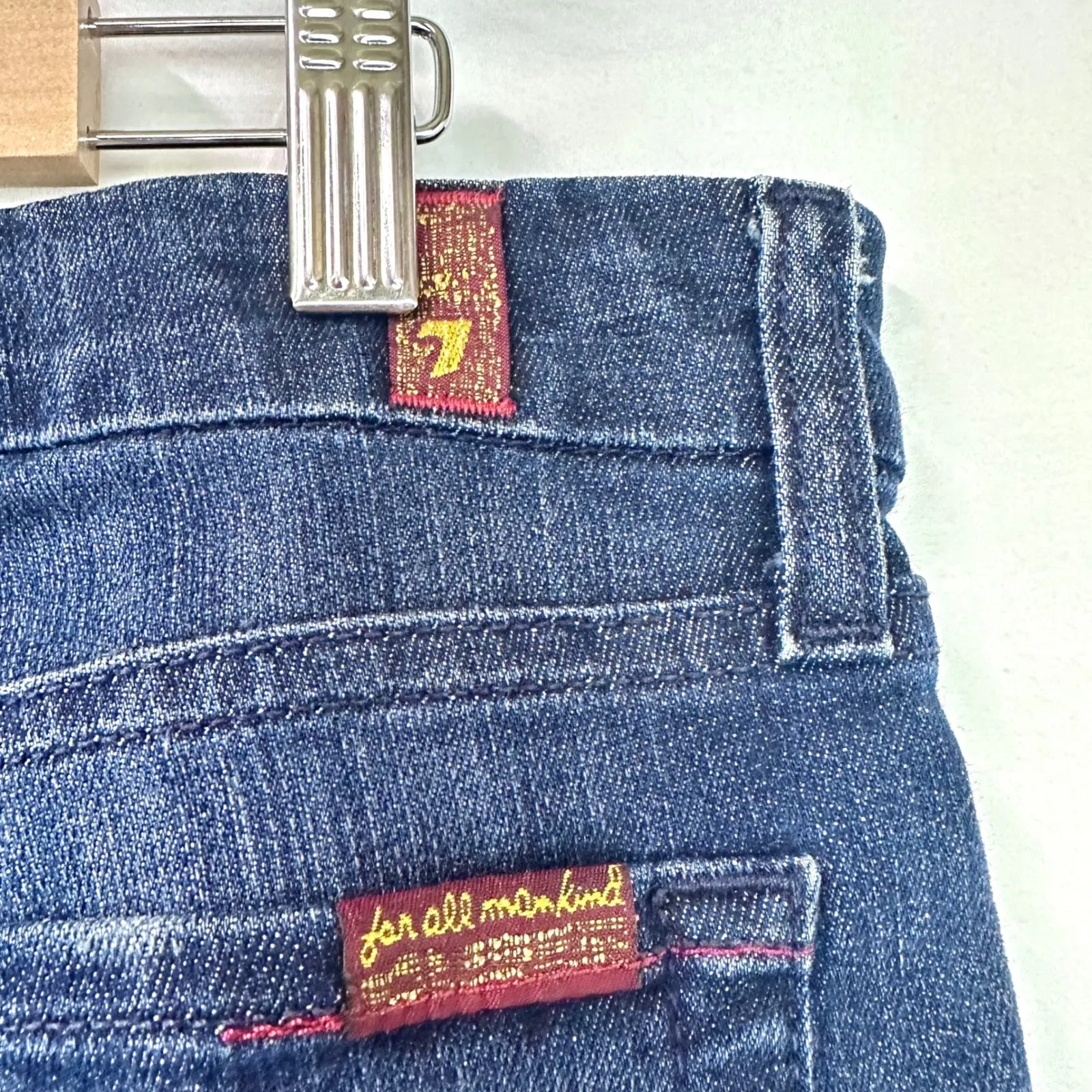 7 FOR ALL MANKIND Denim Low Rise Flare Bootcut A Pocket Jeans Dark Wash Women 29 - Image 6