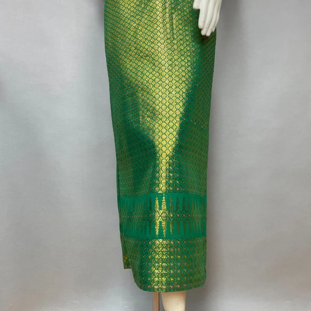 Origami Dress Formal Green Gold Mermaidcore Pointed‎ Neckline Sleeveless Women Size XXS - Image 5