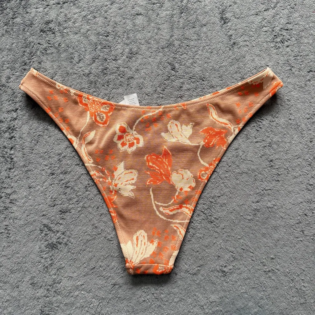 Aerie Cheekiest Binkini Bottoms Orange Tan Floral Vacation Beach Swimming Tan - Image 2