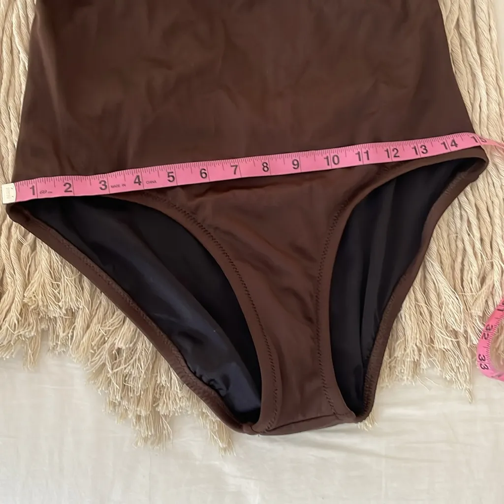 J. CREW Halter Tie Neck Crossover Scoop Back Swimsuit in Dark Brown Size 12 NWT - Image 8