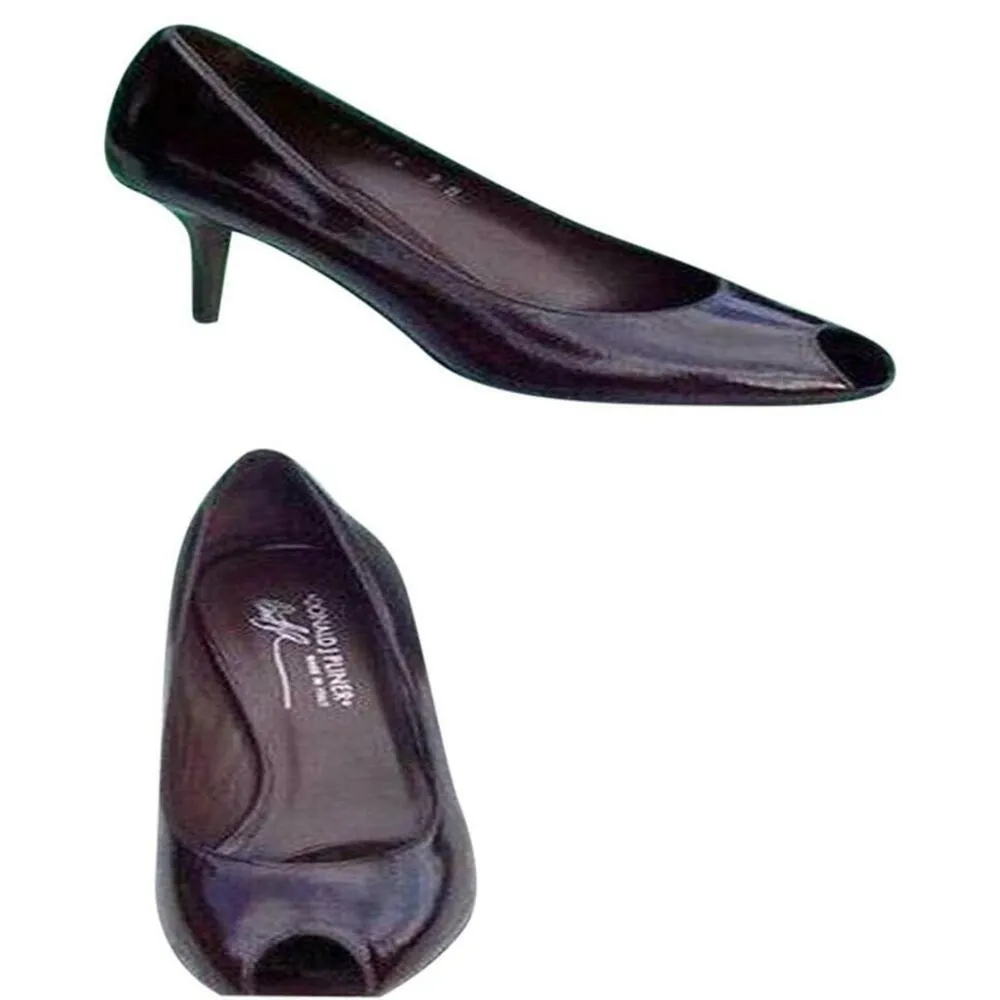 Donald Pliner Walnut Brown Patent Leather Shoe New Peep Toe Flex Sole $250 NIB Size 10 - Image 3