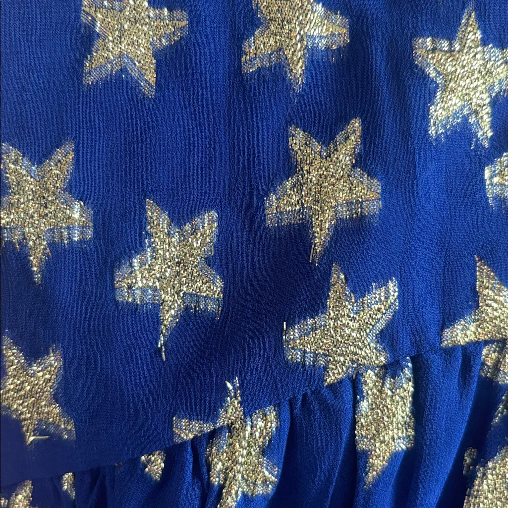 CIEBON Tara Star Metallic Sleeveless Midi Dress Blue Sz Large Formal Ruffles - Image 9