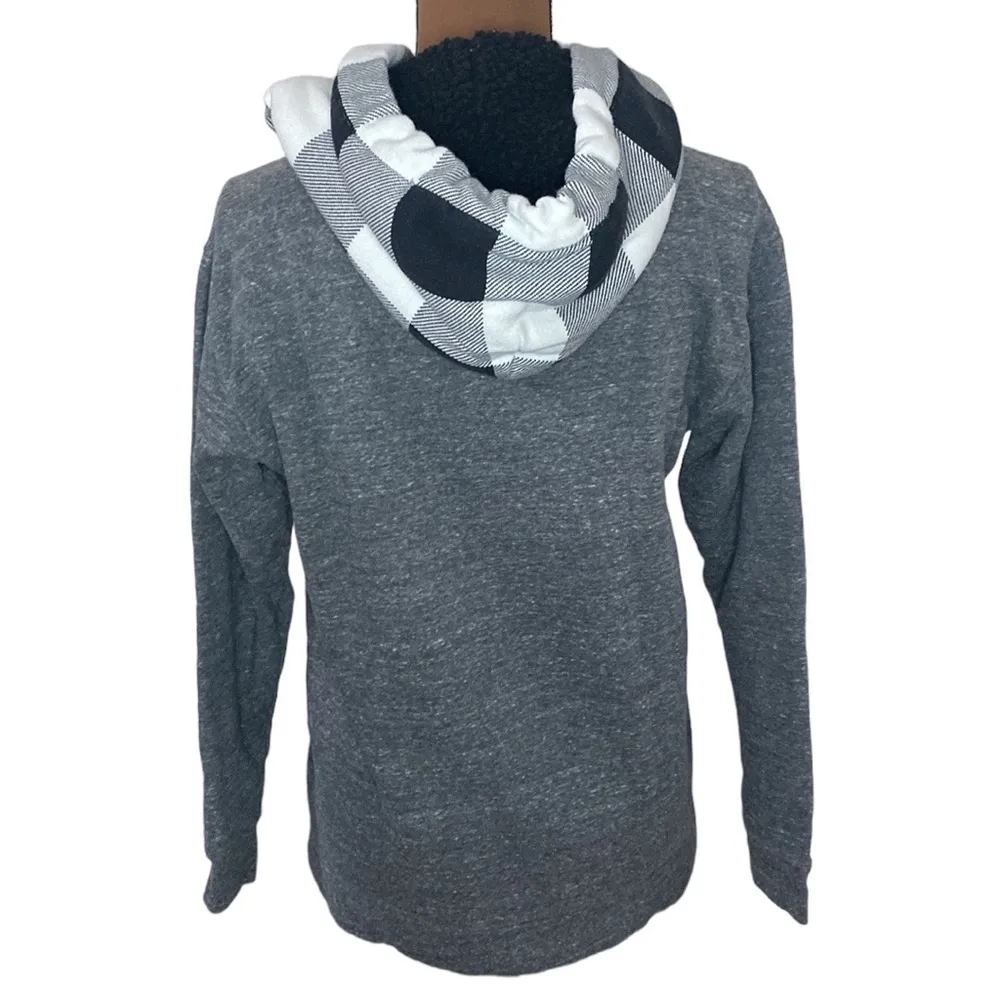 Pink Victoria’s Secret Sherpa lined plaid hood campus sweatshirt grey size XS - Image 3