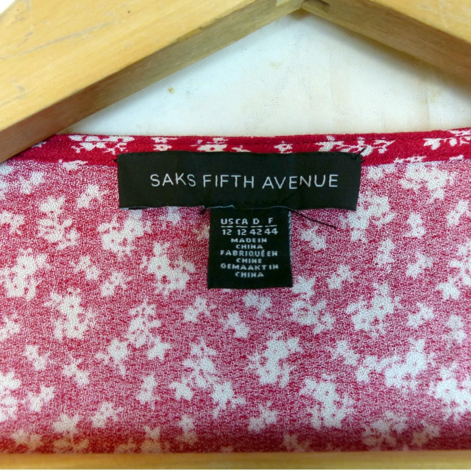 Saks Fifth Avenue Dress Womens US 12 Red Ditsy Floral Button Midi Viscose Boho - Image 8