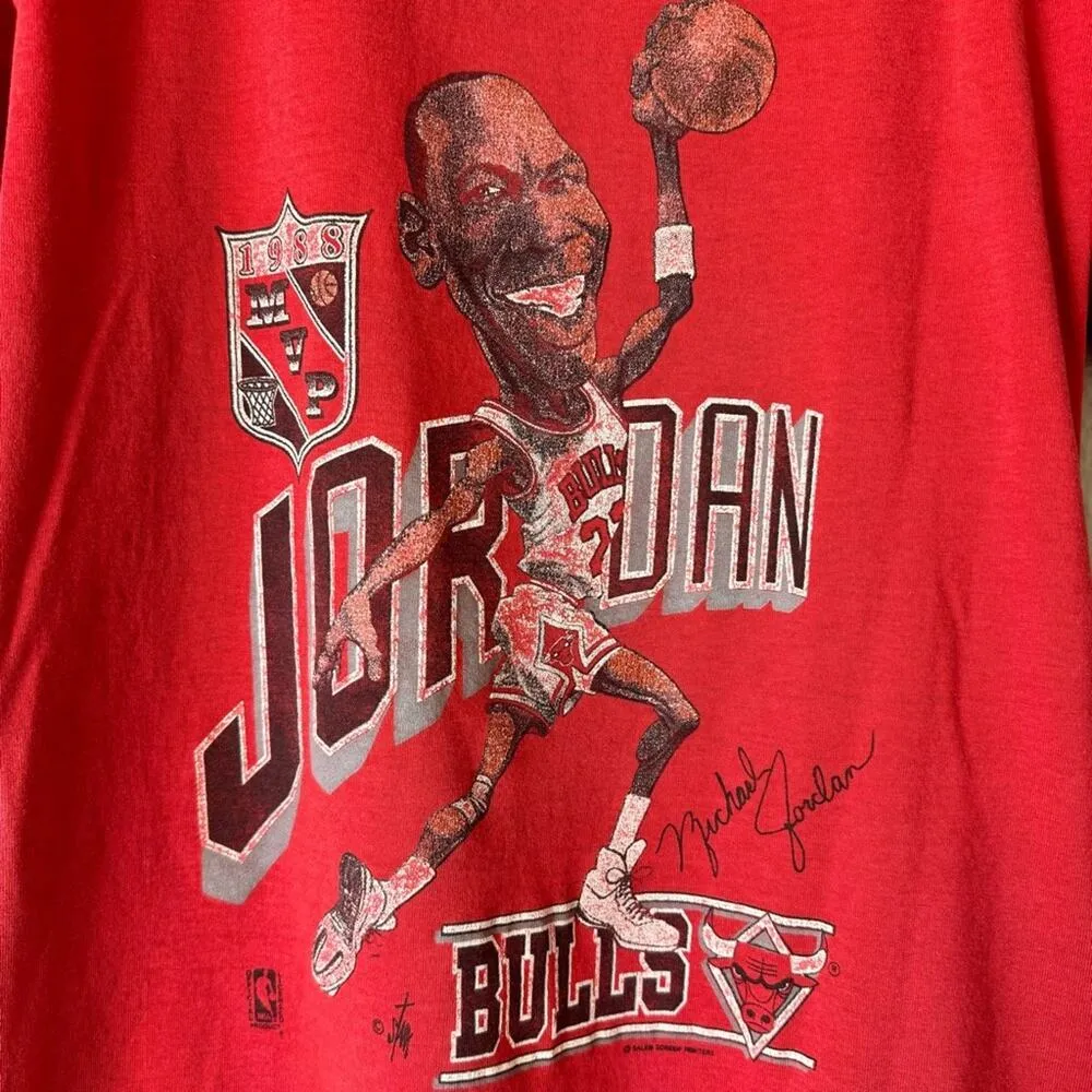 Vintage Michael Jordan Bulls Screen Stars Single Stitch T Shirt Size Small Red - Image 3