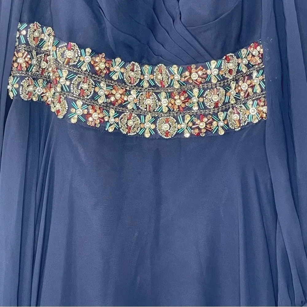 Mac Duggal 79390 Size 10 Bishop Sleeve Belt Detail Flowy Chiffon Gown, Midnight - Image 7