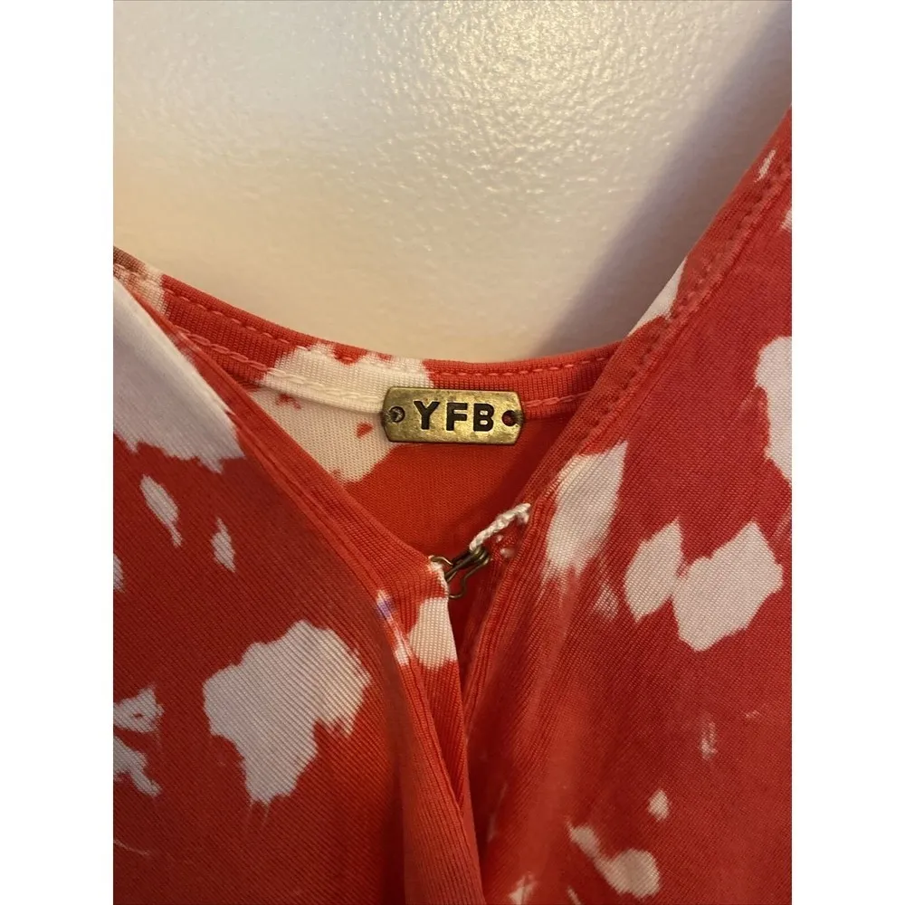 YFB Young Fabulous & Broke Miami Dress V-Neck Ruched Strawberry Boa Tie Dye Sz S - Image 3