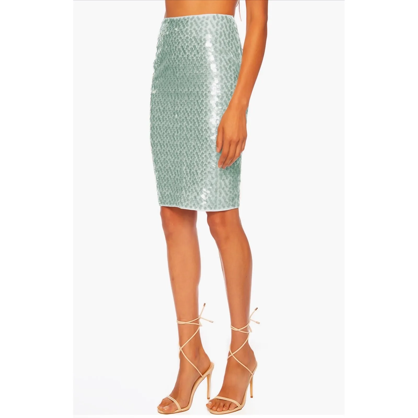 NWT Susana Monaco Dot Sequin Pencil Skirt in‎ Celadon Sz XS $148 - Image 2