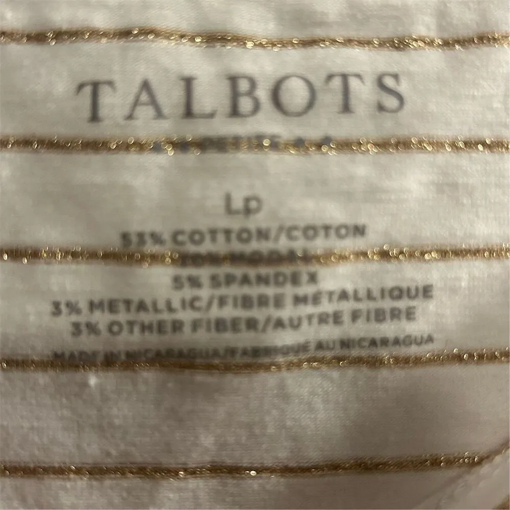 Talbots Petites L Striped Short Sleeve T-Shirt Cream Casual Gold Metallic Stripe - Image 7