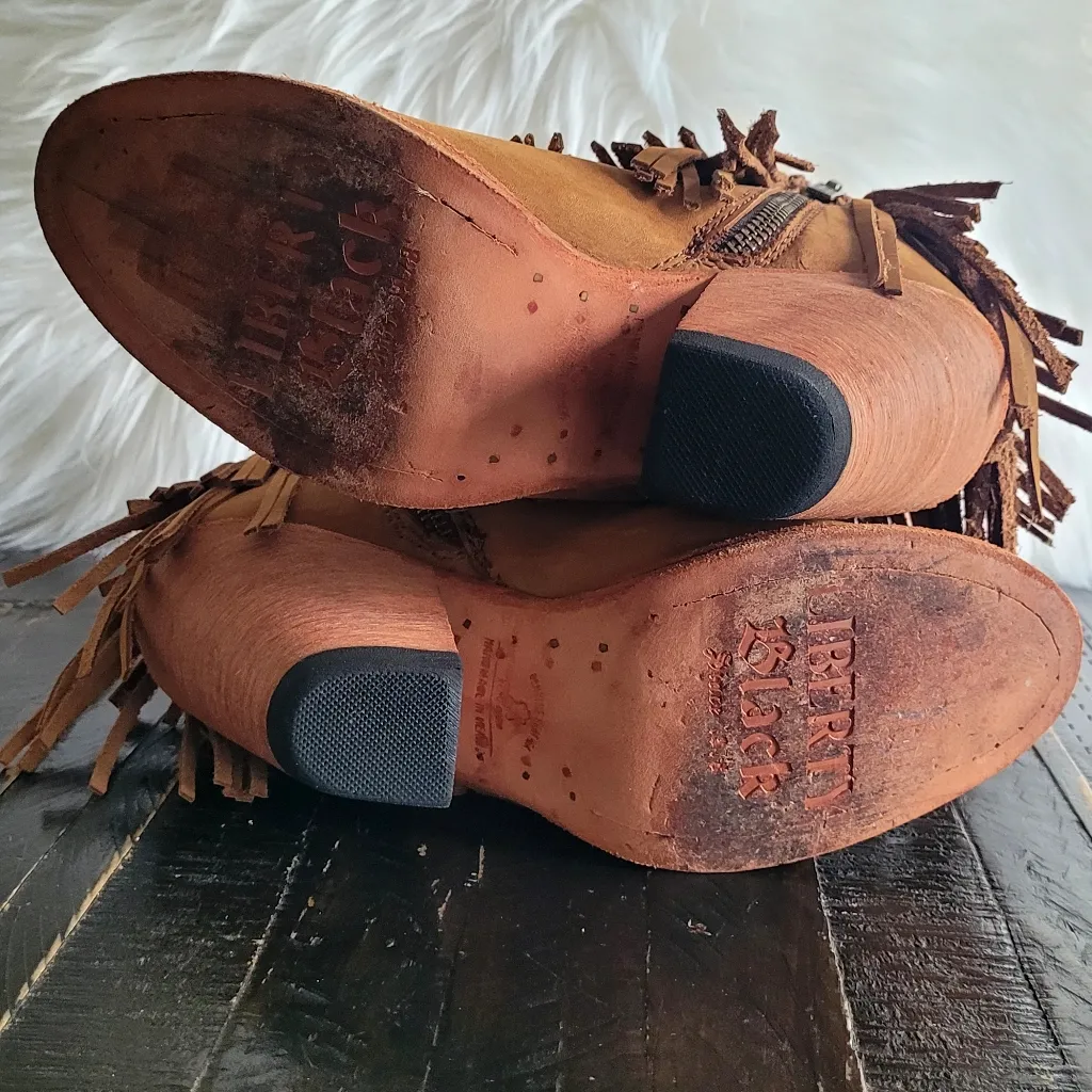 Liberty Black Leather Handmade Open Toe Booties Women's Size 6.5 Tan - Image 6