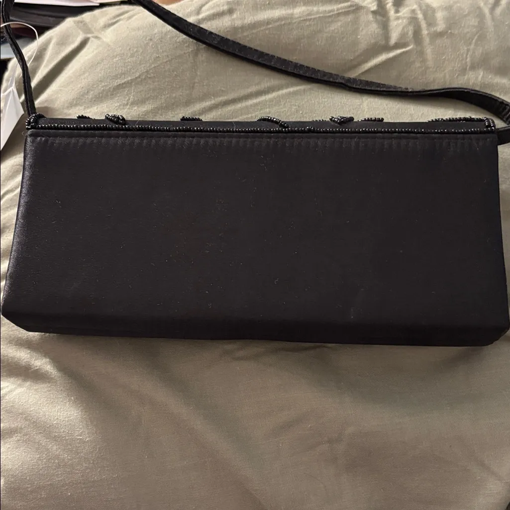 Chic Black Beaded Floral satin bag NWT - Image 3