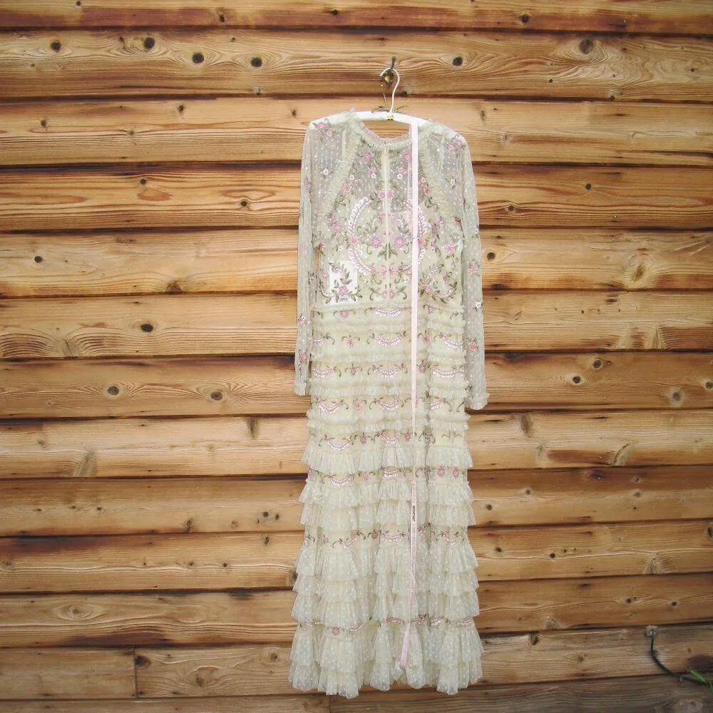 MAC DUGGAL 8030  Mesh Polka Dot Long Sleeve Floral Ruffle Tired Gown Dress - Image 12