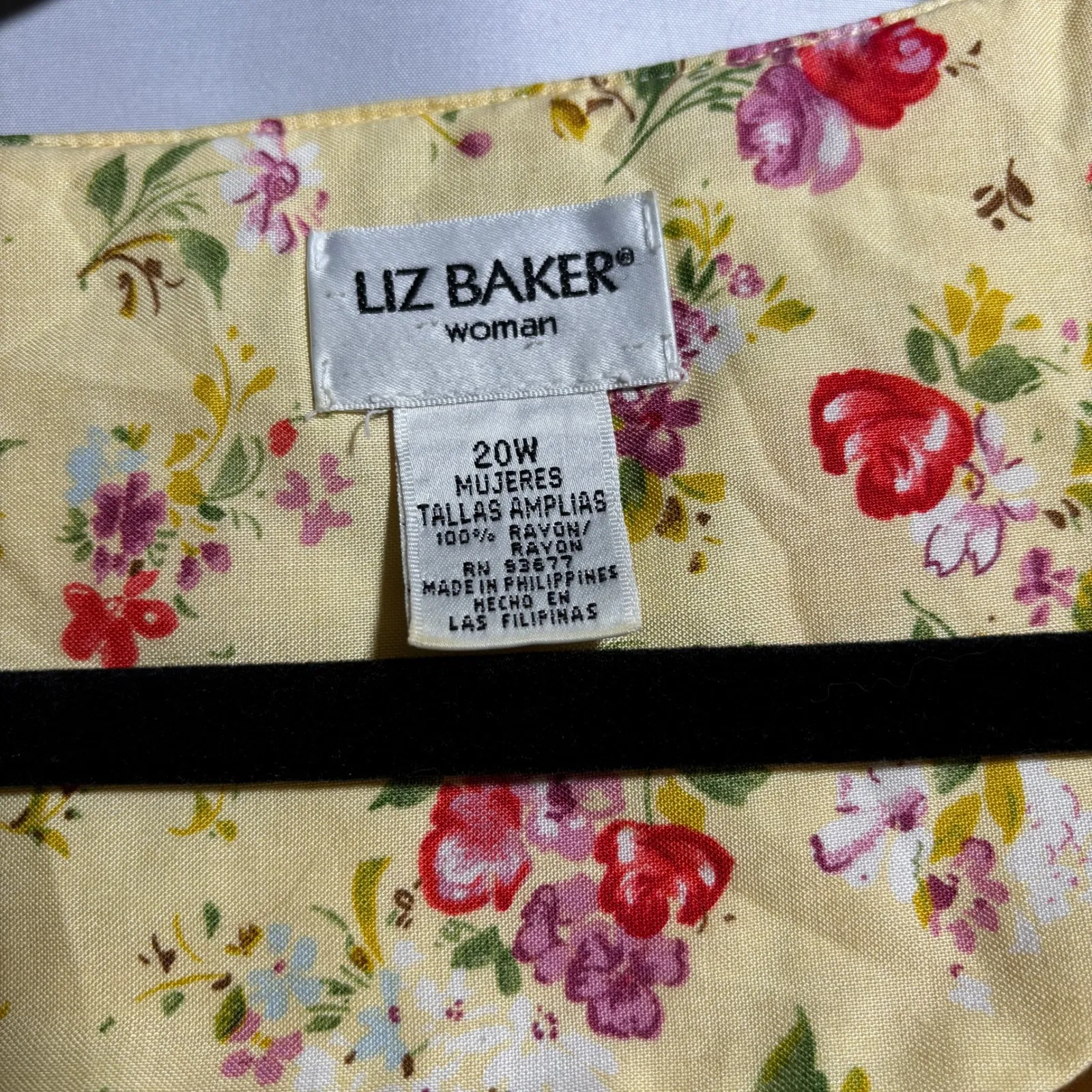 VTG 90s Liz Baker 20W Yellow Floral Button Up Rayon Maxi Dress Short Sleeve Boho - Image 3