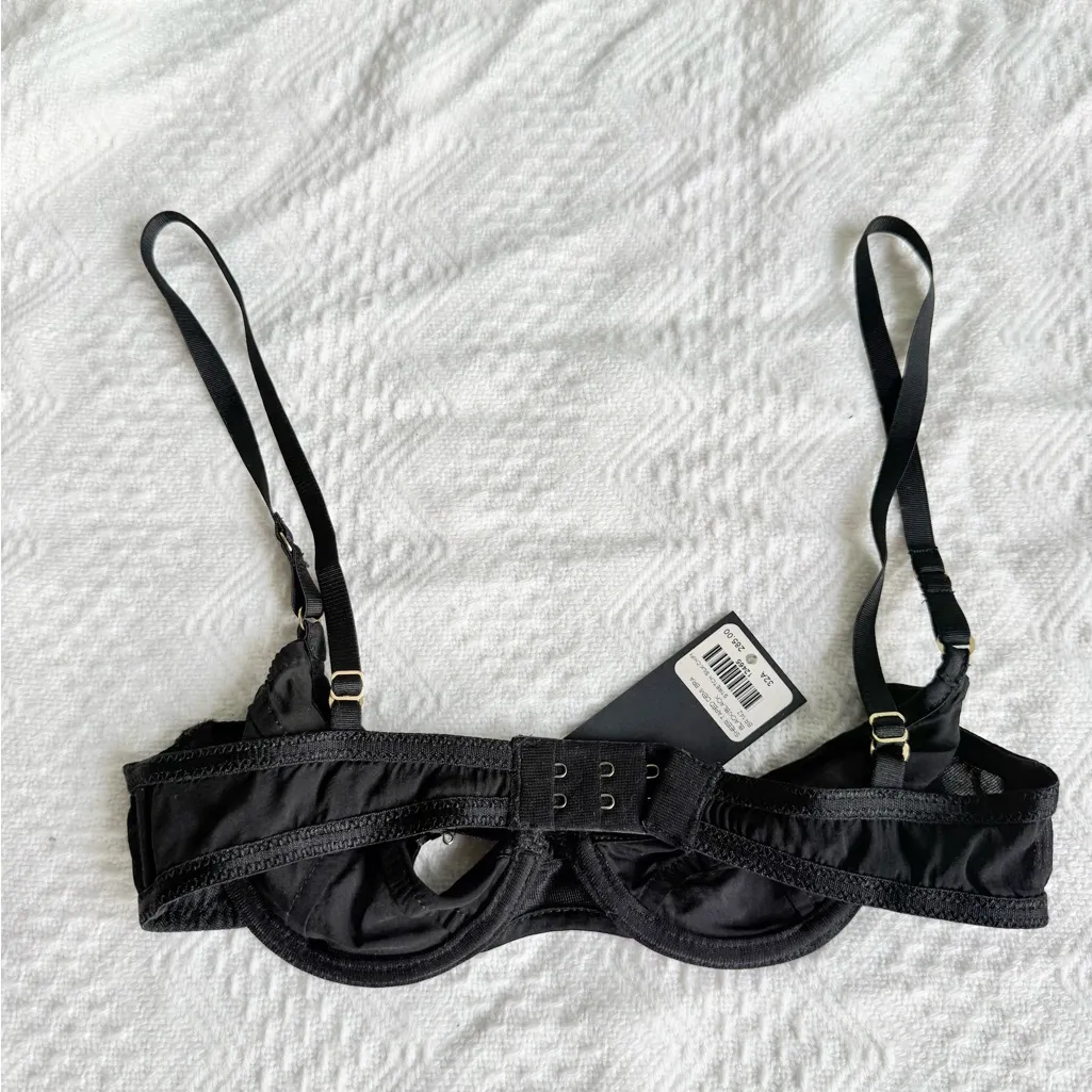 NWT Kiki de Montparnasse Sheer Taped Demi Bra, Black Silk Chiffon, Sz 32A - Image 5