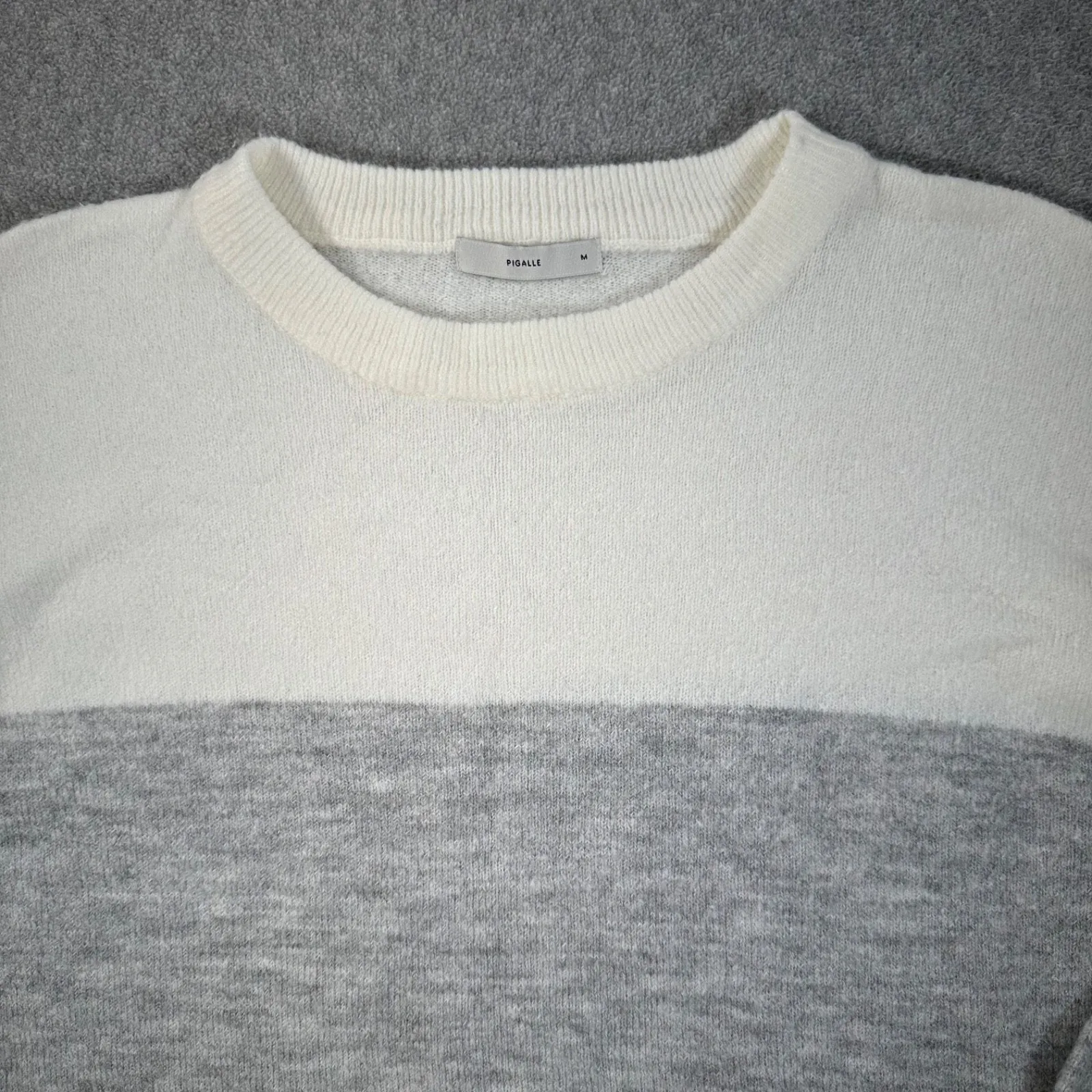 Pigalle Colorblock Crewneck Sweater Size Medium Gray Fuzzy Pullover - Image 3