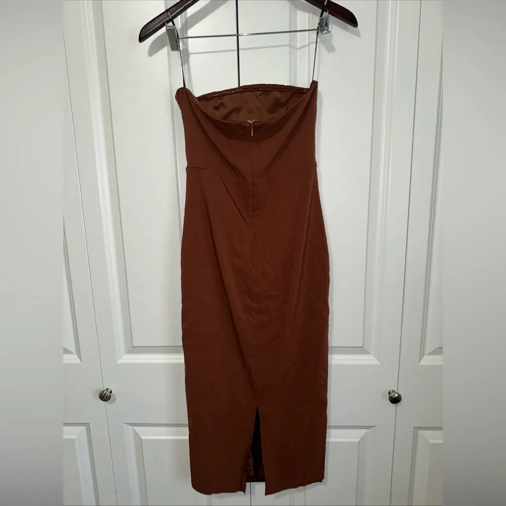 Forever 21 Lightweight Strapless Bodycon Midi Dress M Brown NWOT - Image 4