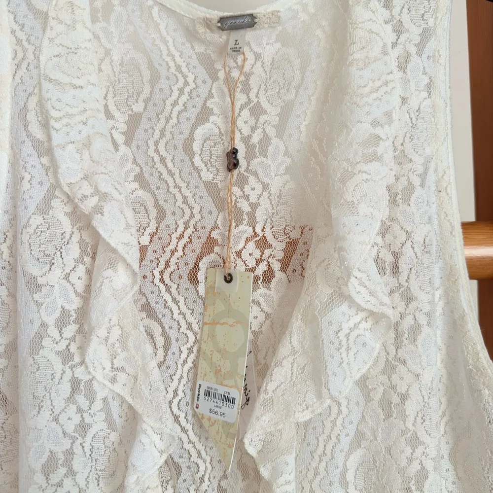 Buckle Cream Tiered Lace Tie Front Midi Sundress Overlay NWT Adjustable Size - Image 4