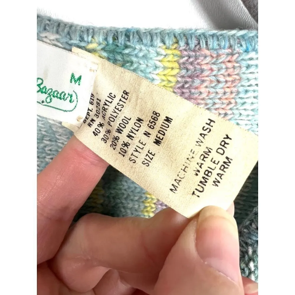 Vintage sears JR bazaar striped open wool‎ sweater with belt Blue Size M - Image 6