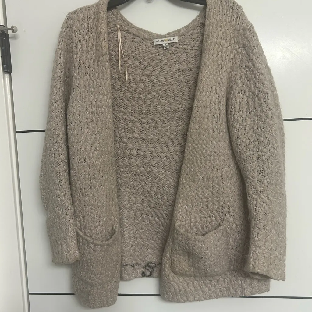 Woven Heart Womenโs Beige Open-Front Knit Cardigan Sweater Size Small - Image 2