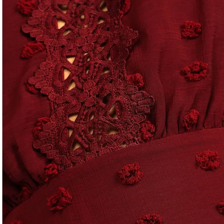 Lulus Lust Or Love Embroidered Lace Dress Womens XS Wine Red Party Coquette Girl - Image 6