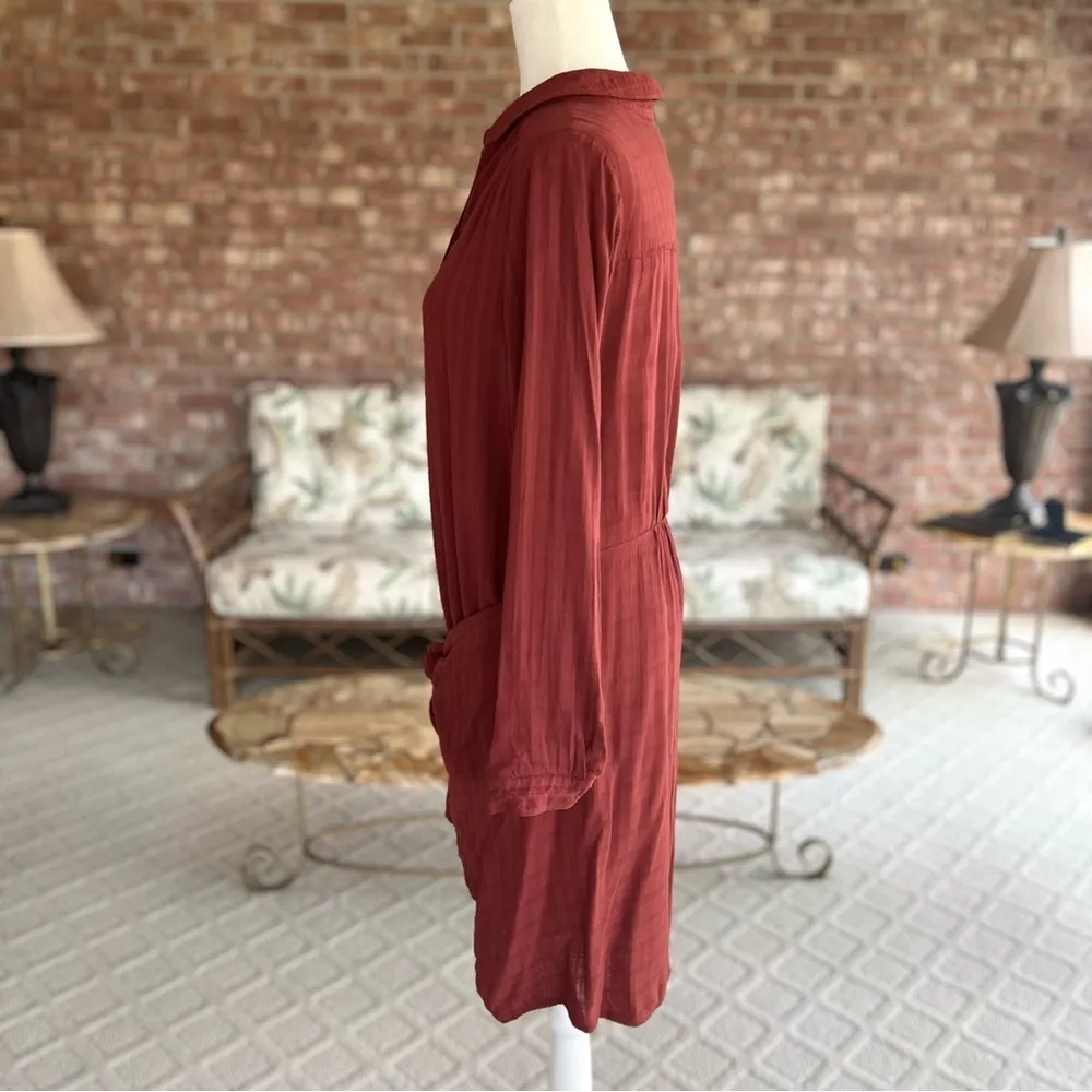 Maeve Anthro Shirt Dress Bloomsbury Rust Tie Front 6 Relaxed Boho Chic Trendy - Image 8