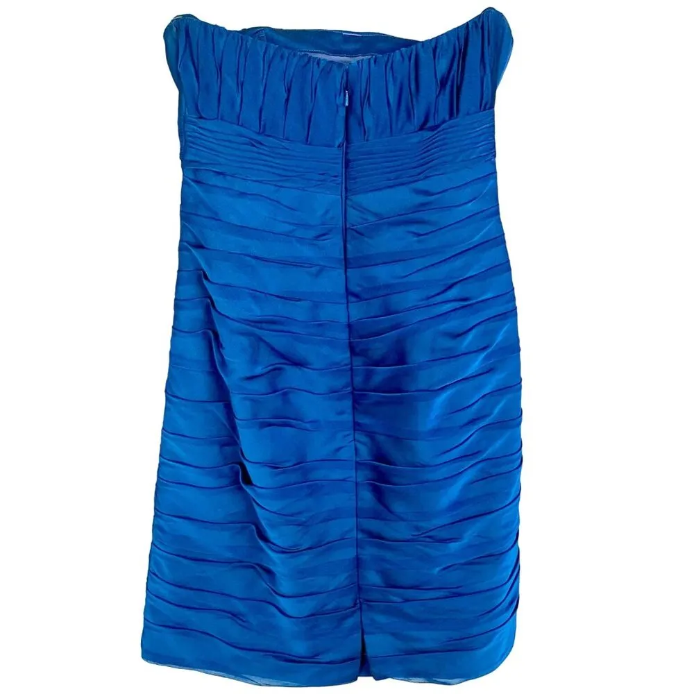 Bill Levkoff Ruched Pleated Strapless Cocktail Dress Ruffle Blue 10 Prom Hoco - Image 5
