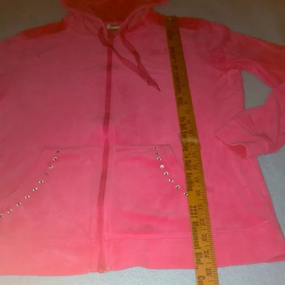 EVERLAST SPORT hot pink velour zip up hoodie bling trim at pockets size L - Image 8