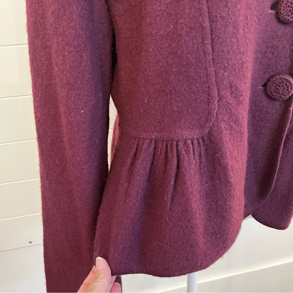 Elegant Burgundy Women's Blazer 100% Wool XL Buttons Minimalist Indie Clean - Image 9