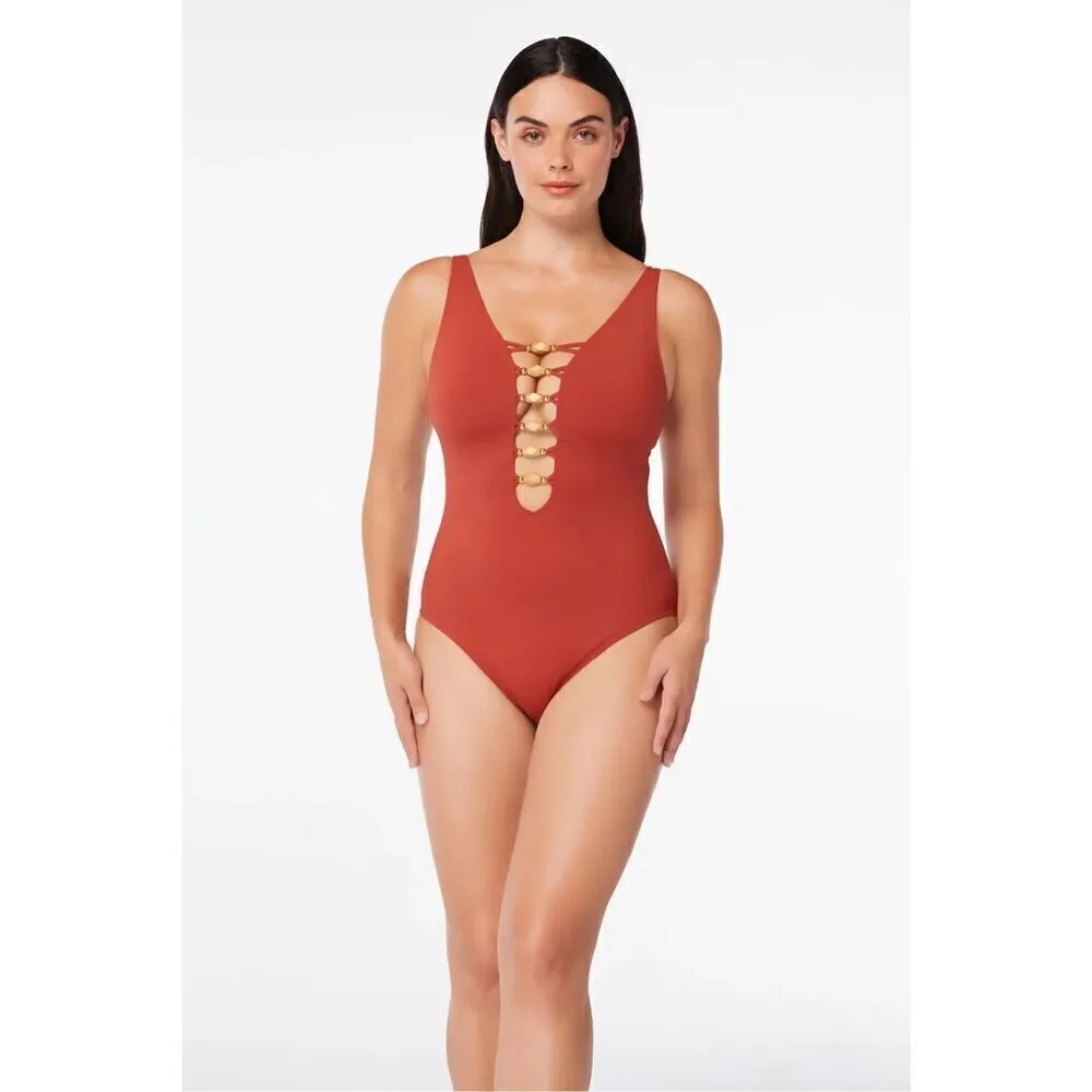 New. Bleu Rod Beattie lace down beaded swimsuit. 14. Retails $145 - Image 8
