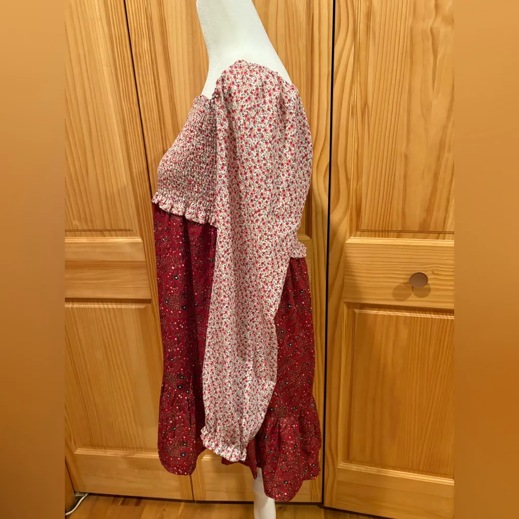 Umgee Red Mix Floral Ruffle Dress Boho - Image 6