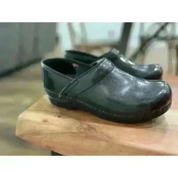 Sanita Signature Original Black Sparkle Glitter Patent Leather Danish Clog,sz 39 - Image 2