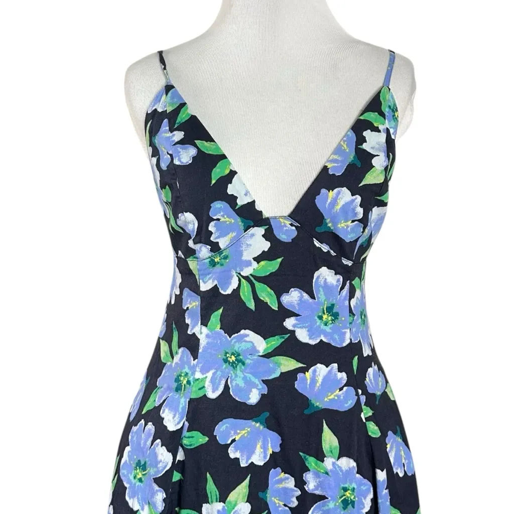 Free People Finer Things Printed Halter Midi Dress Black Combo Medium Tropical - Image 9