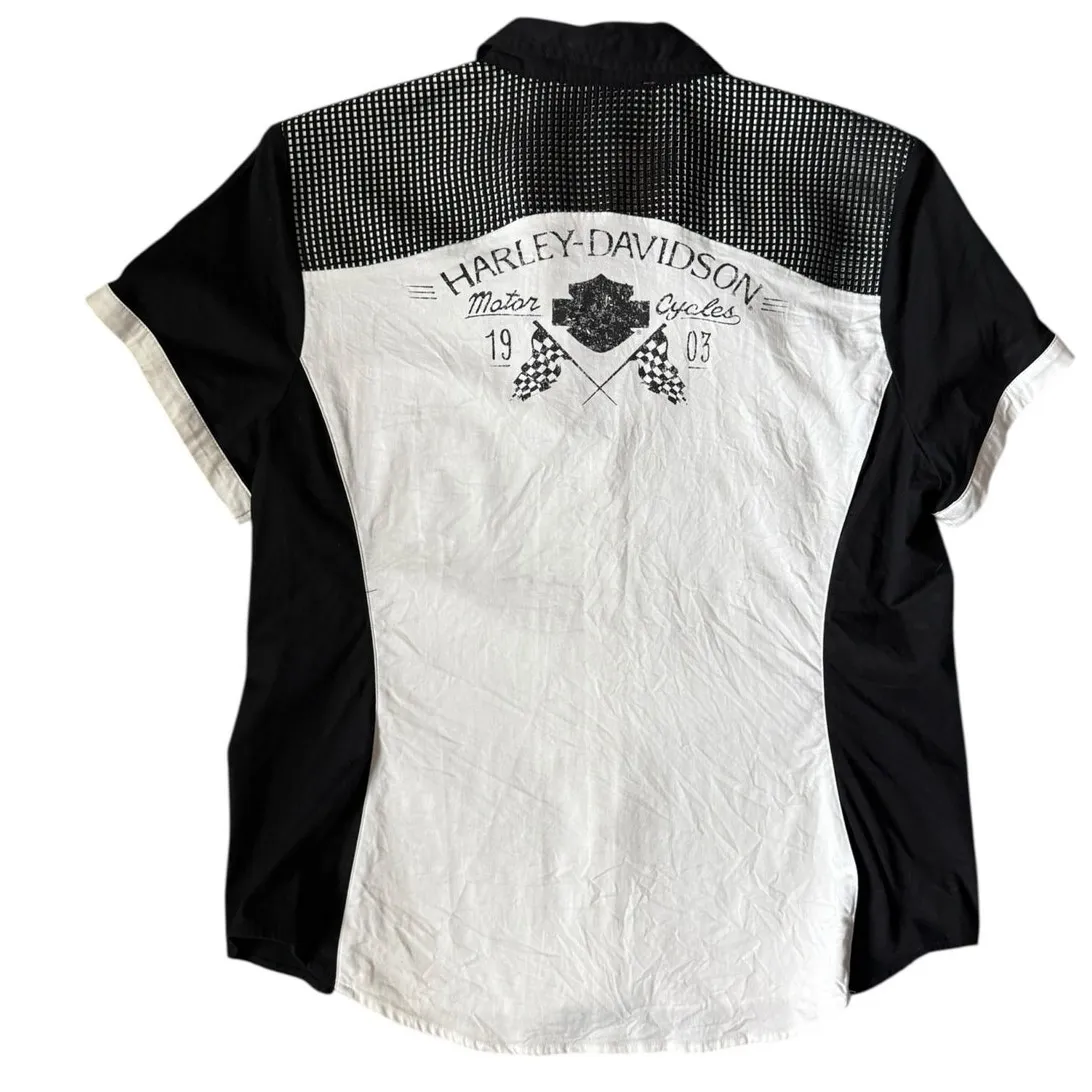 Vintage 2000’s Plus Harley Davidson‎ Short Sleeve Full Zip Top Size 2XL Black - Image 8