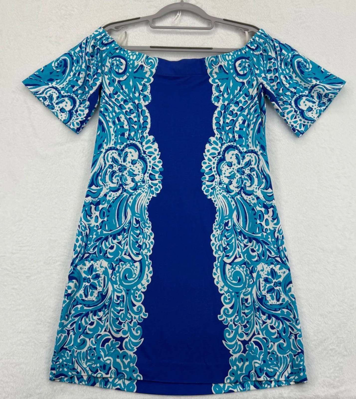 Lilly Pulitzer Tiana off the shoulder Women's Dress Sz S Blue Print Short Sleeve - Image 8