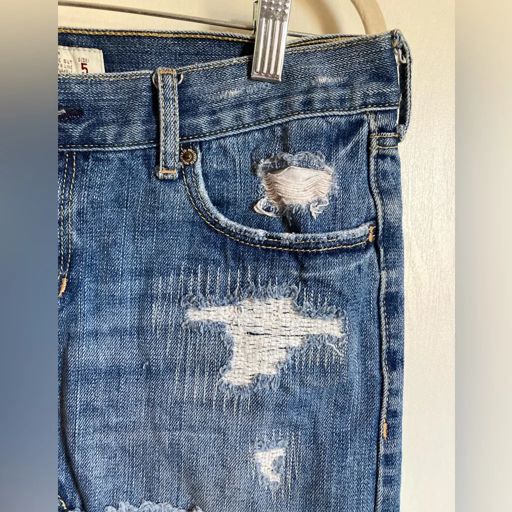 Vintage Y2K Hollister Medium Wash Distressed Ripped Raw Hem Micro Denim Skirt#Pk - Image 4