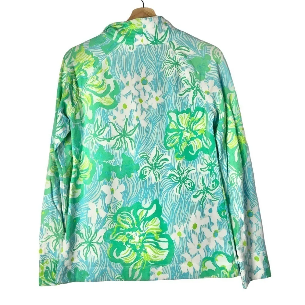 Lilly Pulitzer Skipper UPF 50 Green & Blue Floral Quarter Zip Pullover S - Image 2