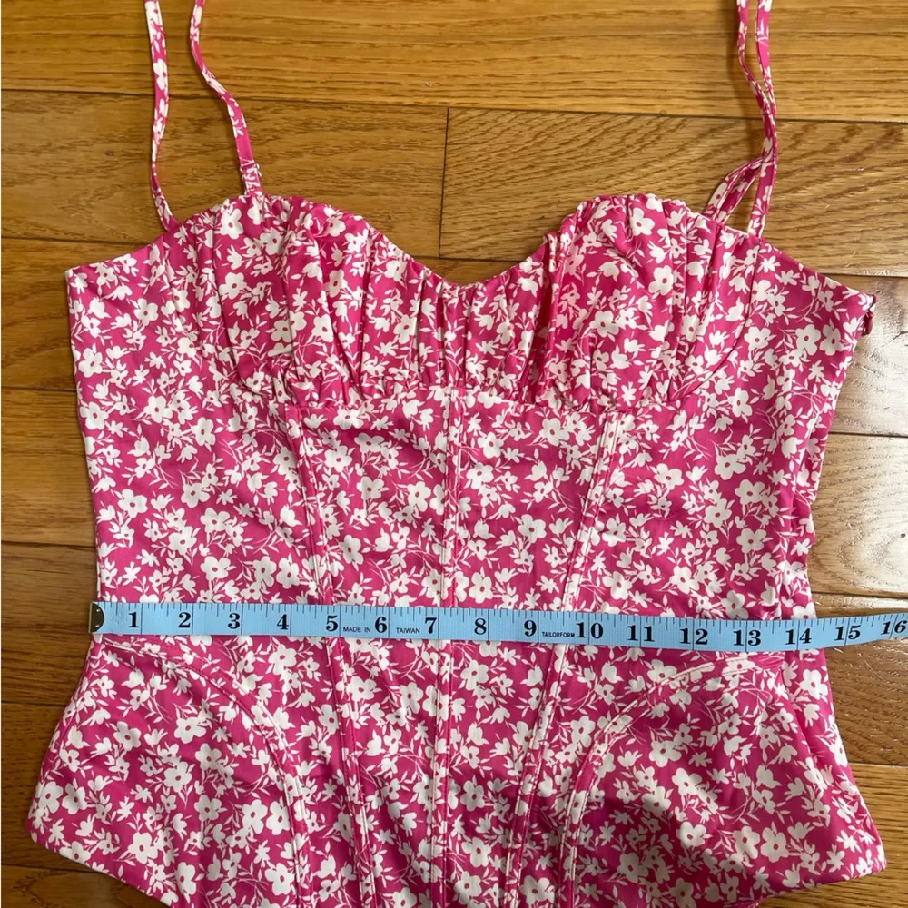 ZARA Floral Corset Bodysuit Pink & White thin streps sleeveless Sz L - Image 8