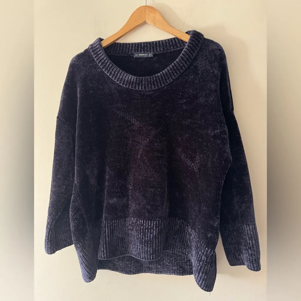 Zara Navy Blue Chenille Chunky Knit Oversized Sweater - Image 3