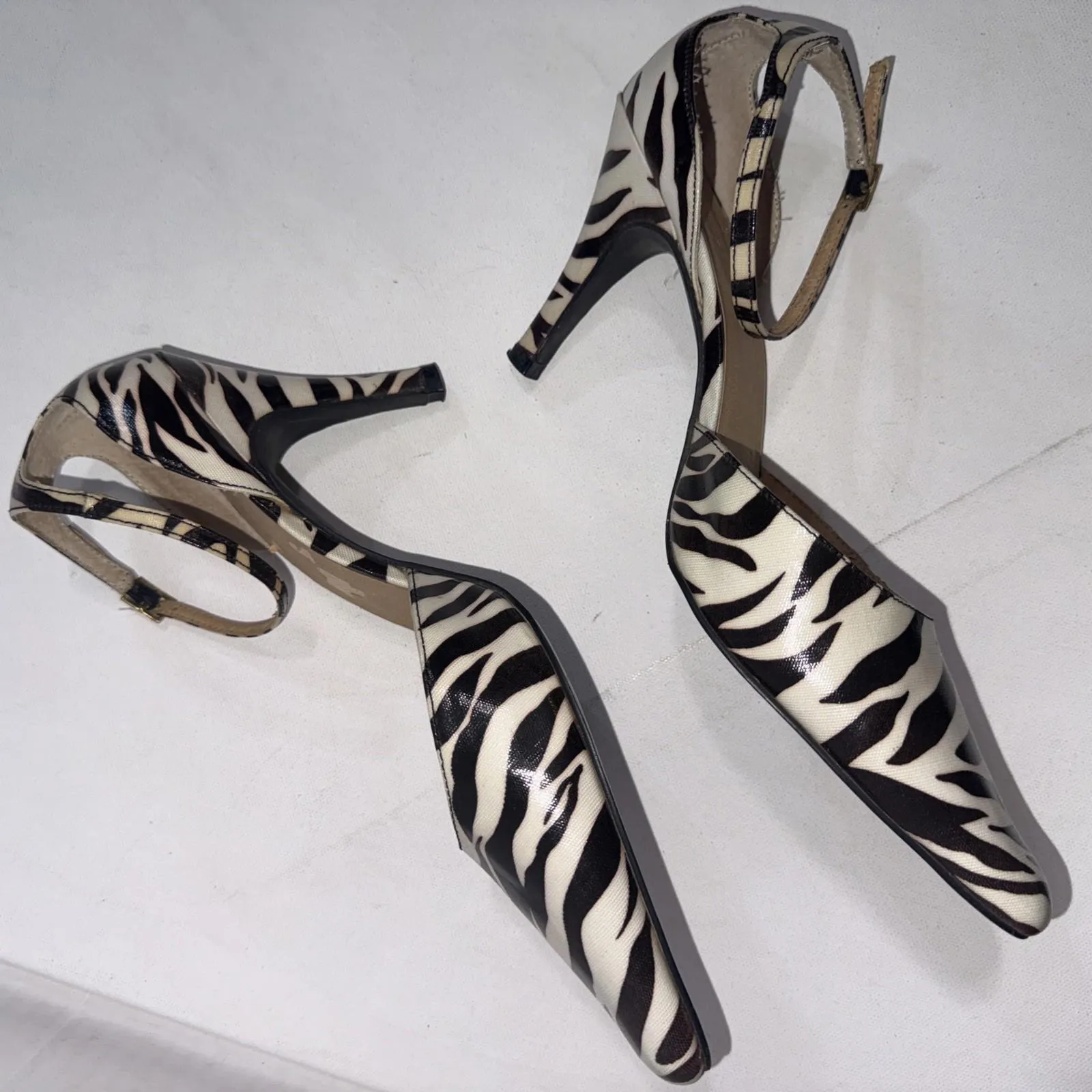 Bijou New York Brown White Animal Zebra Print Y2K Strappy Heels Size 7.5 - Image 7
