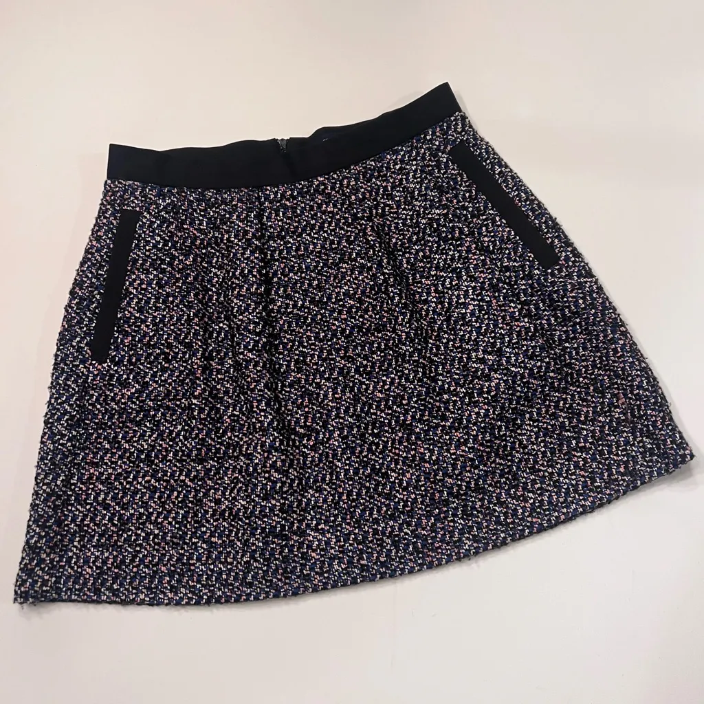 French Connection Multi-Color Tweed‎ w/ Black Contrast A-Line Mini Skirt Size 6 - Image 4