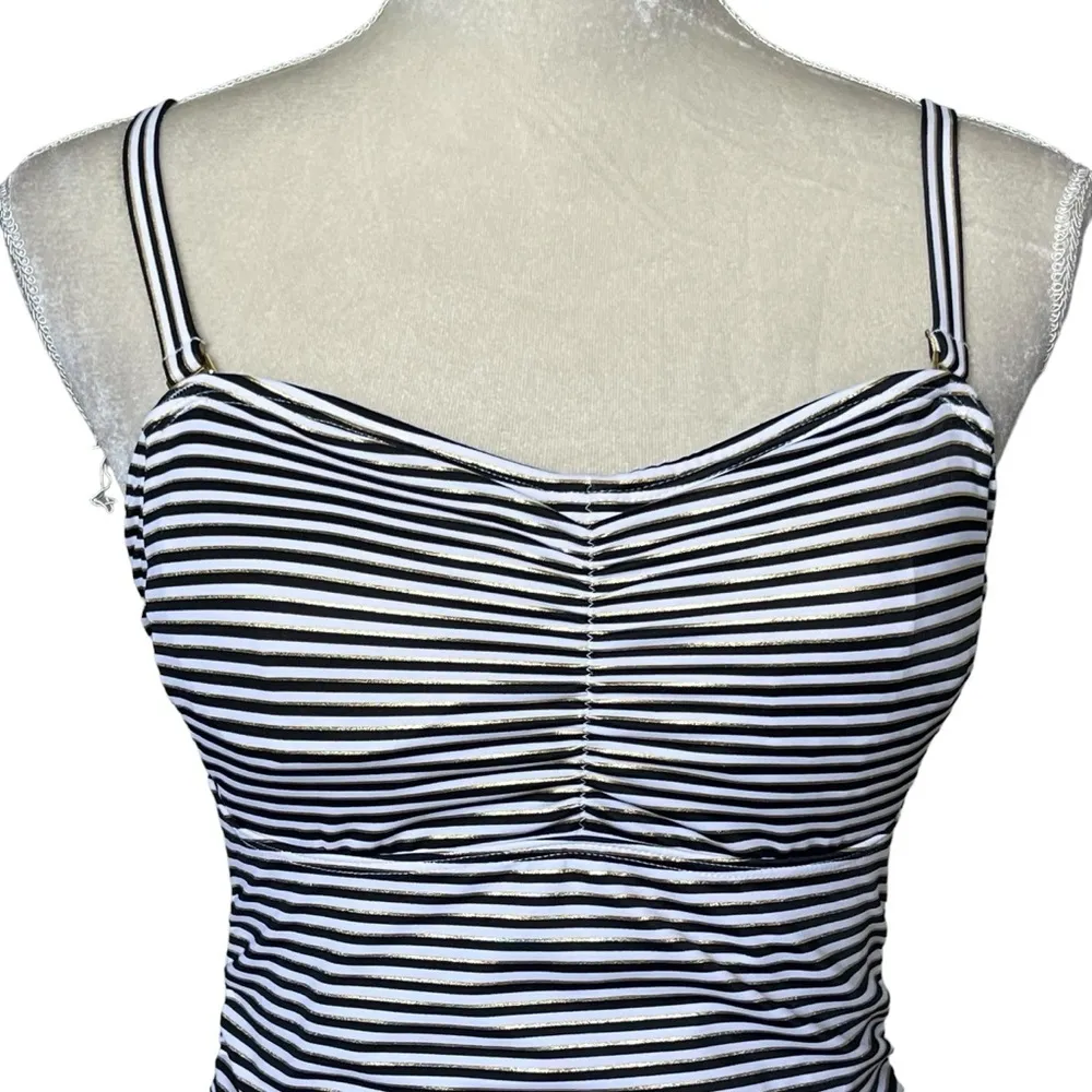 Soma Bandeau Tankini Swim Top Women’s Size 34B Striped Convertible Straps Ruched - Image 5