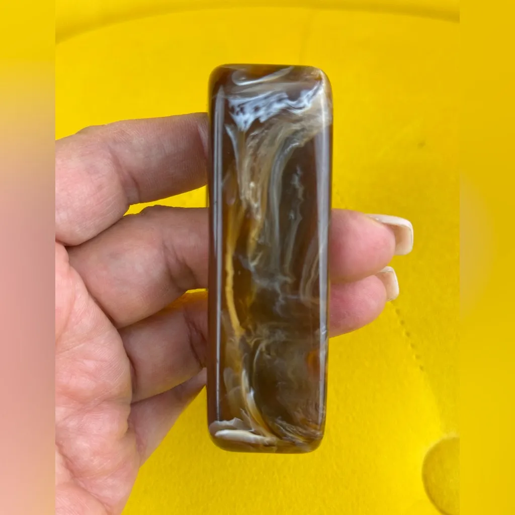 Vintage Retro 80s Green Clear Square Flat Thick Smooth Bangle. Brown - Image 4