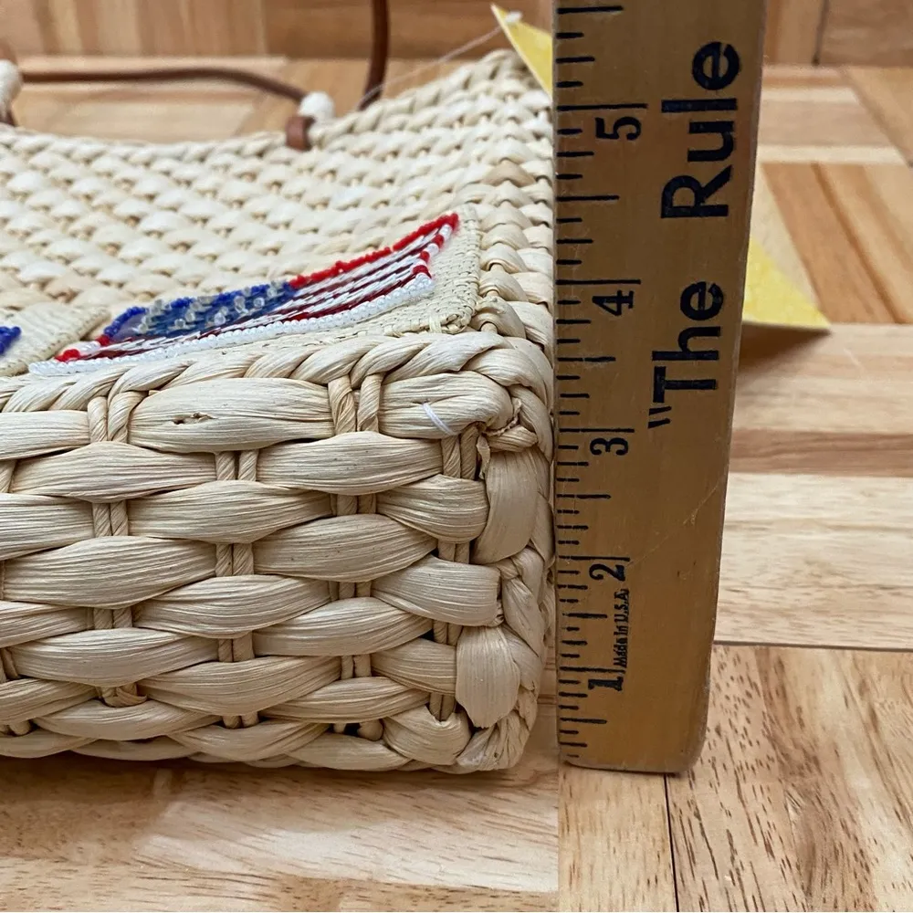 QVC Woven Wicker Basket Straw Purse Handbag USA 4th of July Patriotic Theme - Image 12