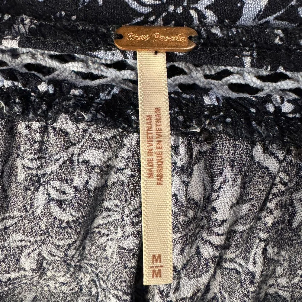 Free People Medium Tunic Top Floral Square Neck 3/4 Bell Sleeves Tiered Peasant - Image 9