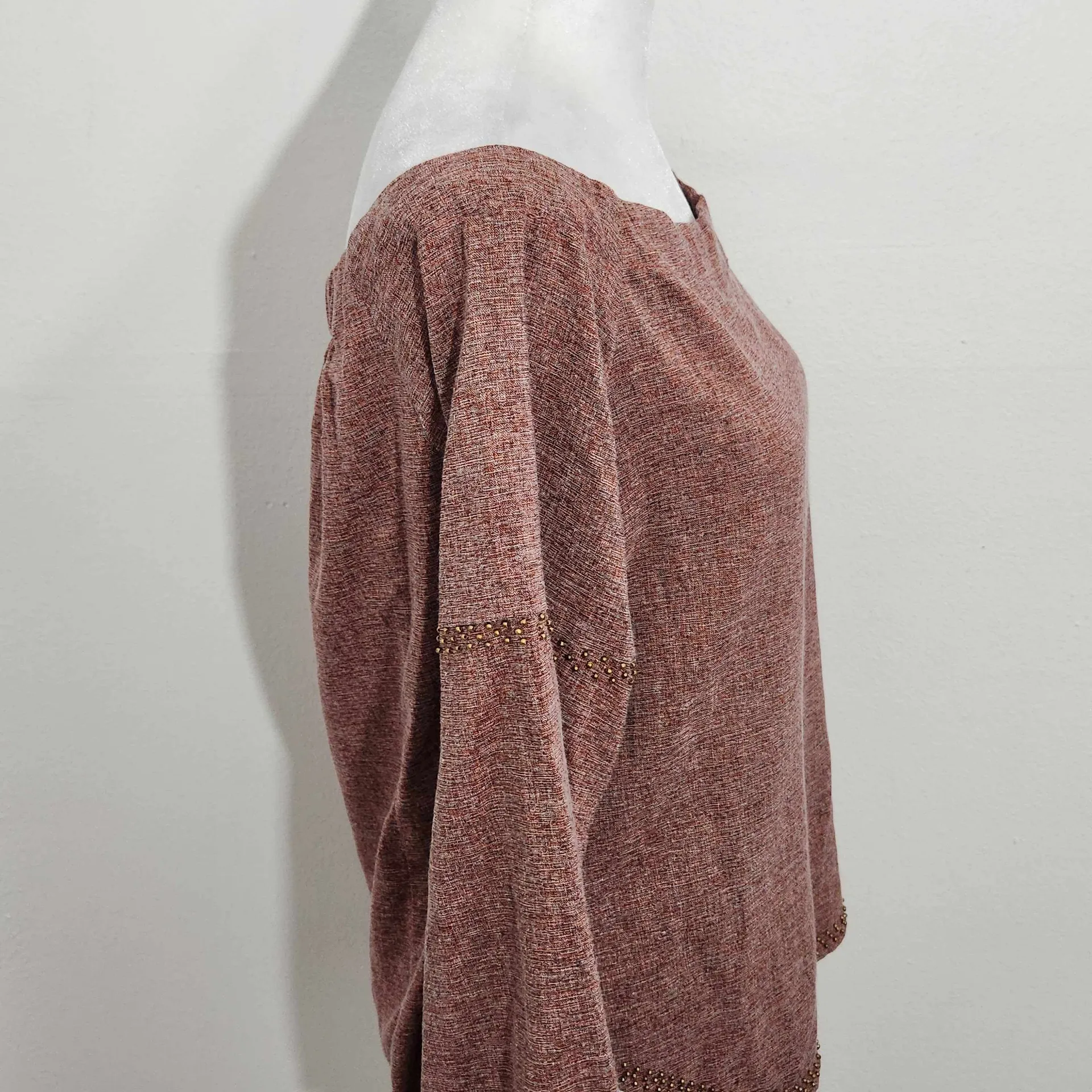 THML Pink Blouse with Metal Beads Size XS Pretty Pink Blouse with Beaded Accent - Image 3