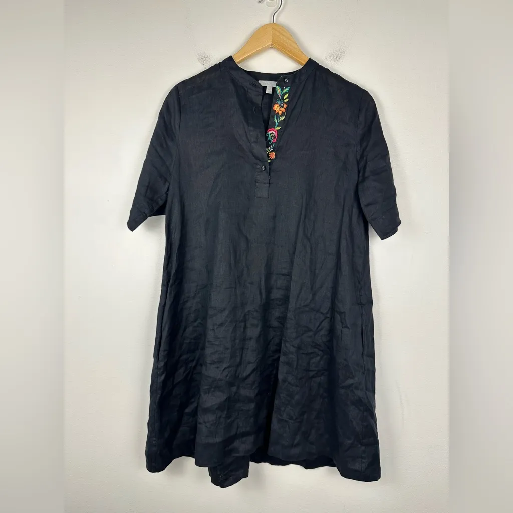 Johnny Was Calme Linen Polo Mandarin Collar Liya Boho Floral Embroidered Dress - Image 2