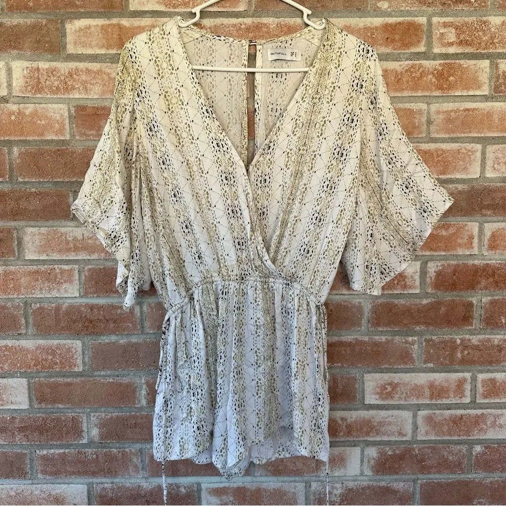 Faithfull The Brand Playsuit Romper Keyhole Open Back White Gold Print Women’s 2 - Image 2