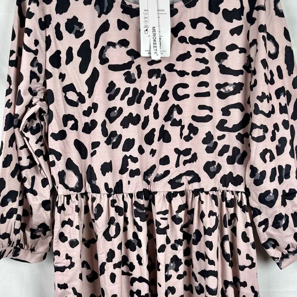 NWT Merokeety Animal Print Leopard 3/4 Sleeve Dress Large - Image 2